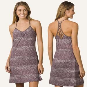 prAna | Elixir Dress Crochet Back Active Built in Shelf Bra Brown White Medium